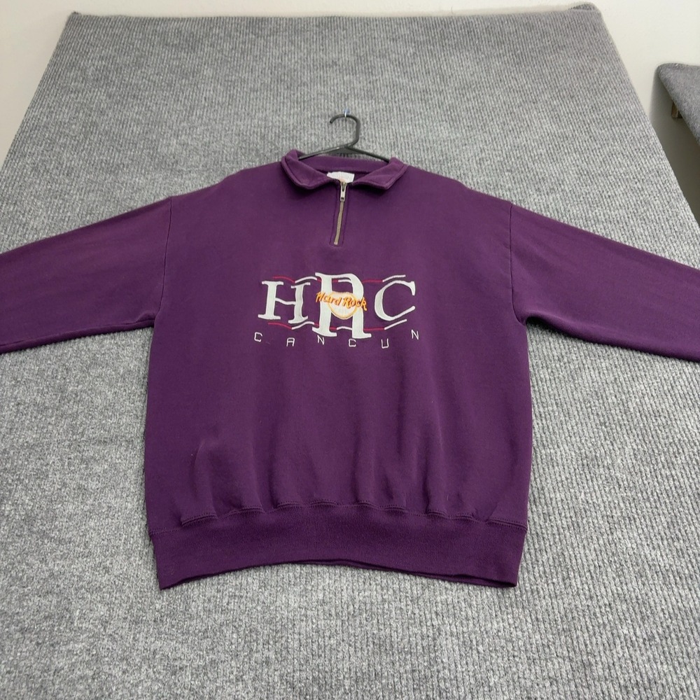 Vintage Hard Rock Cafe Cancun Sweatshirt Unisex XL Purple Cotton Quarter Zip